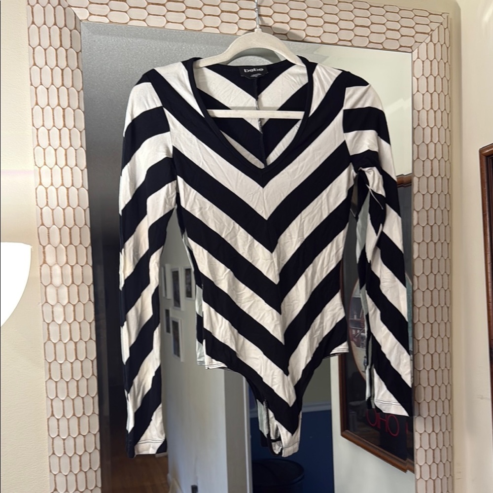 Black and White Striped Long Sleeve bodysuit